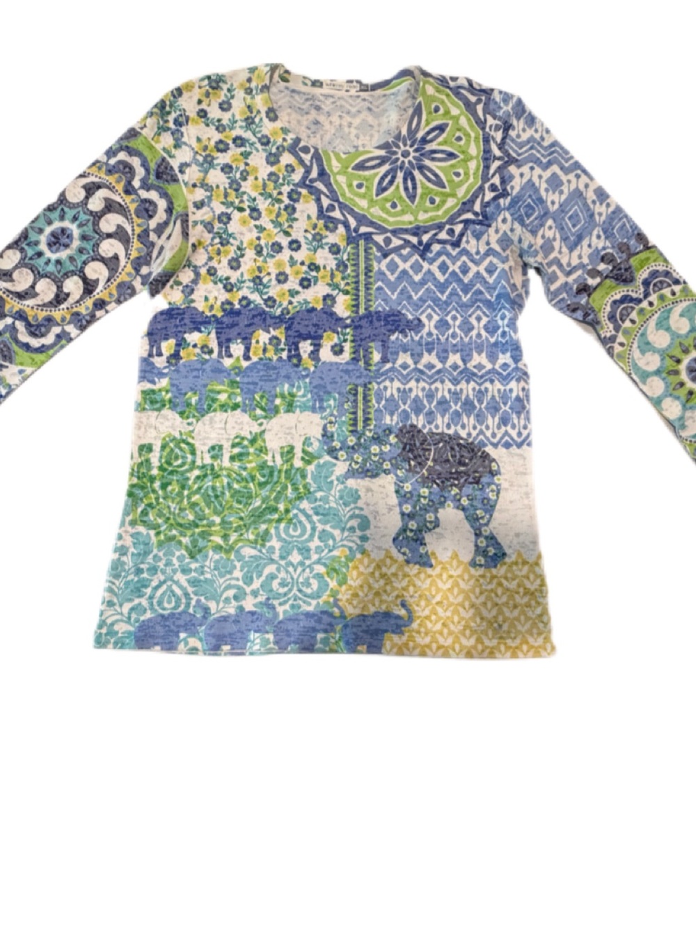 Sundance Patterned Long Sleeve Tee in Blue & Green - Picture 7 of 14